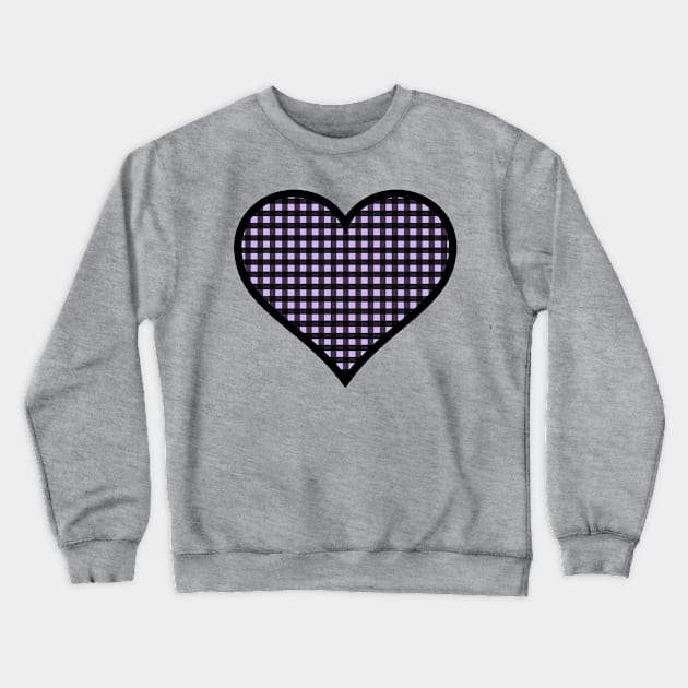 Light Purple and Black Gingham Heart Crewneck Sweatshirt by bumblefuzzies